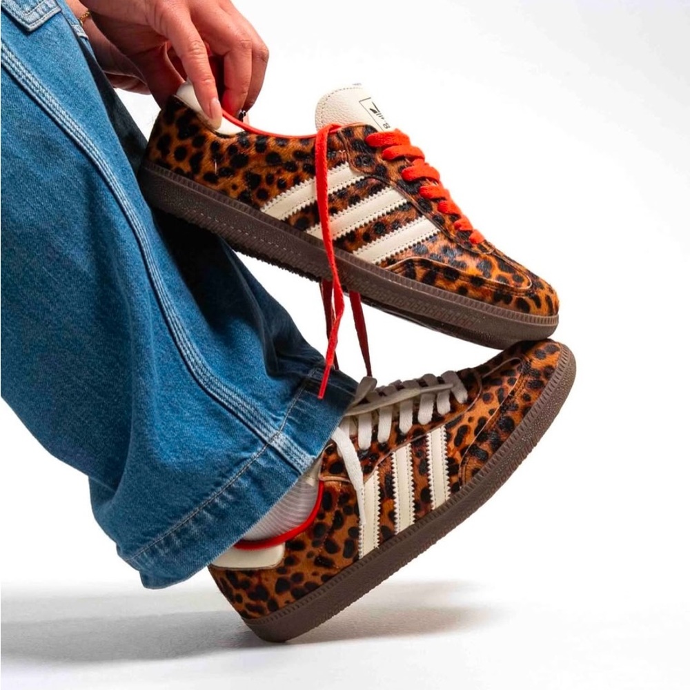 adidas Leopard Print Samba Sneakers with Red Laces